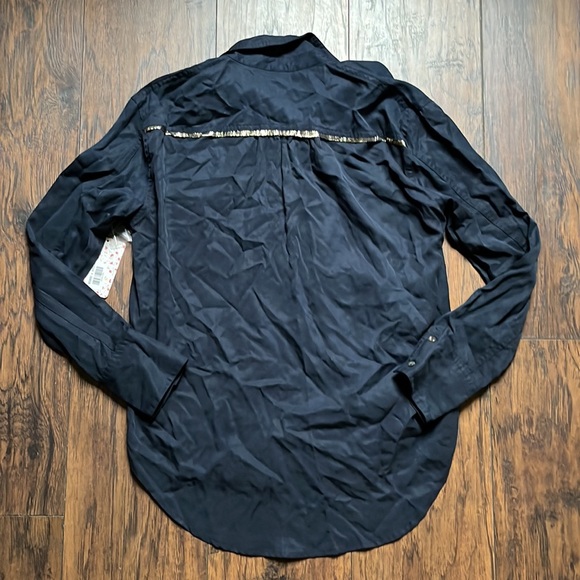 Free People Campus Button Down Navy Blue Top - Picture 9 of 9